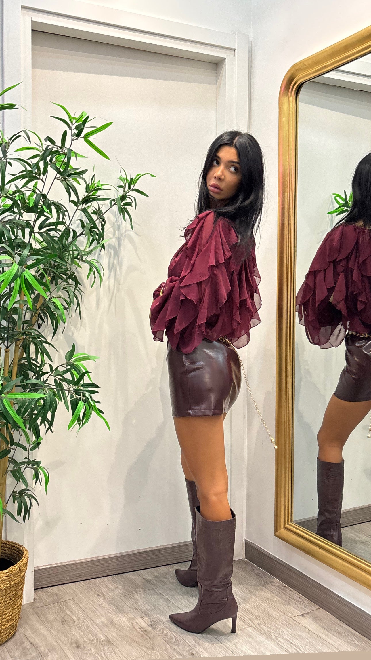 Camicia rouche burgundi