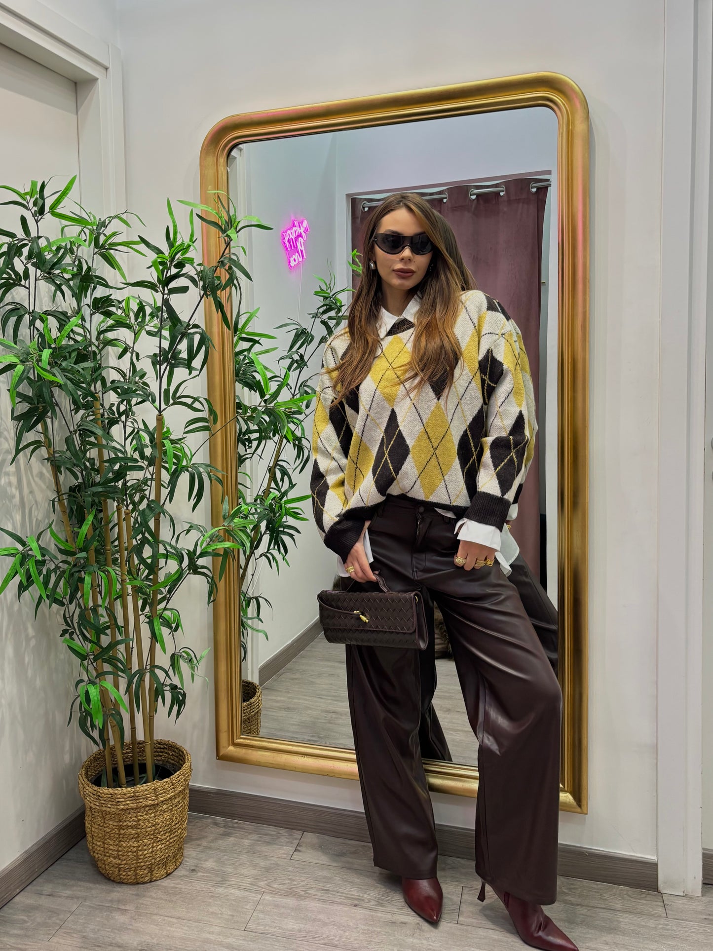 Pull rombi Yellow brown