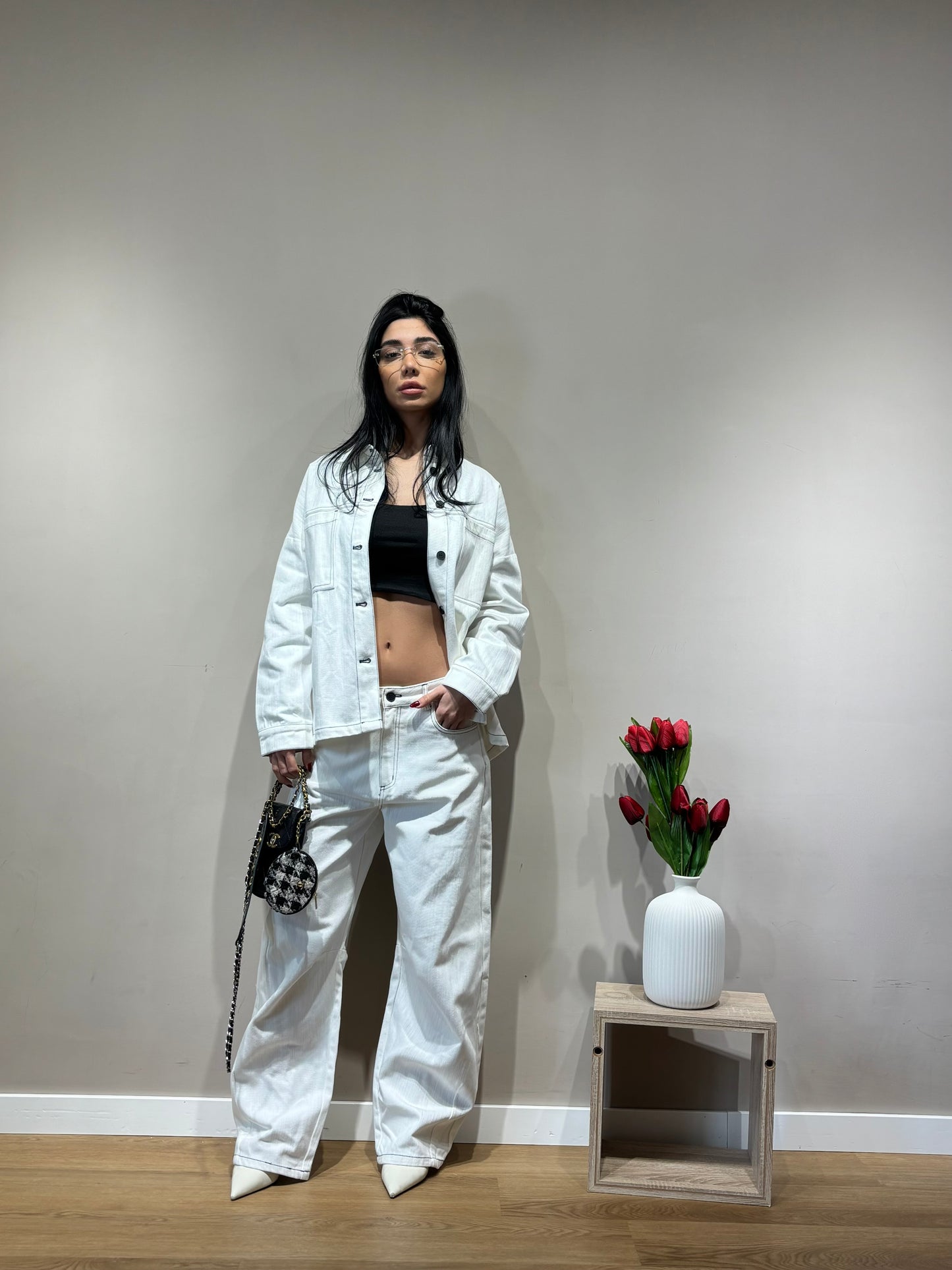 Jeans vita bassa Denim white