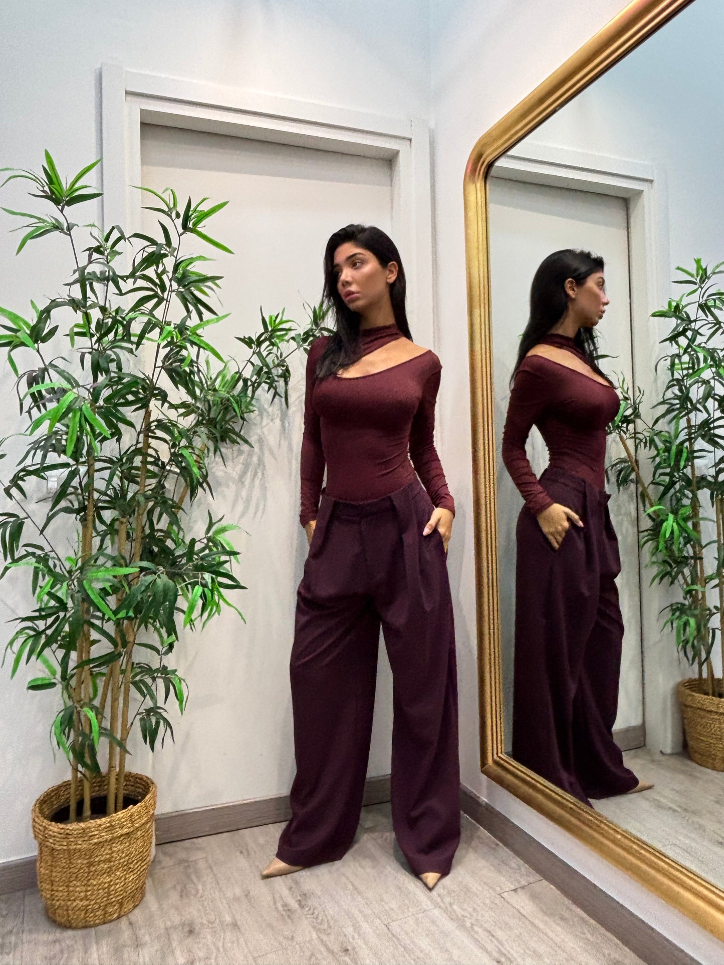 Pantaloni sartoriali lumina ( panna / burgundi / nero )