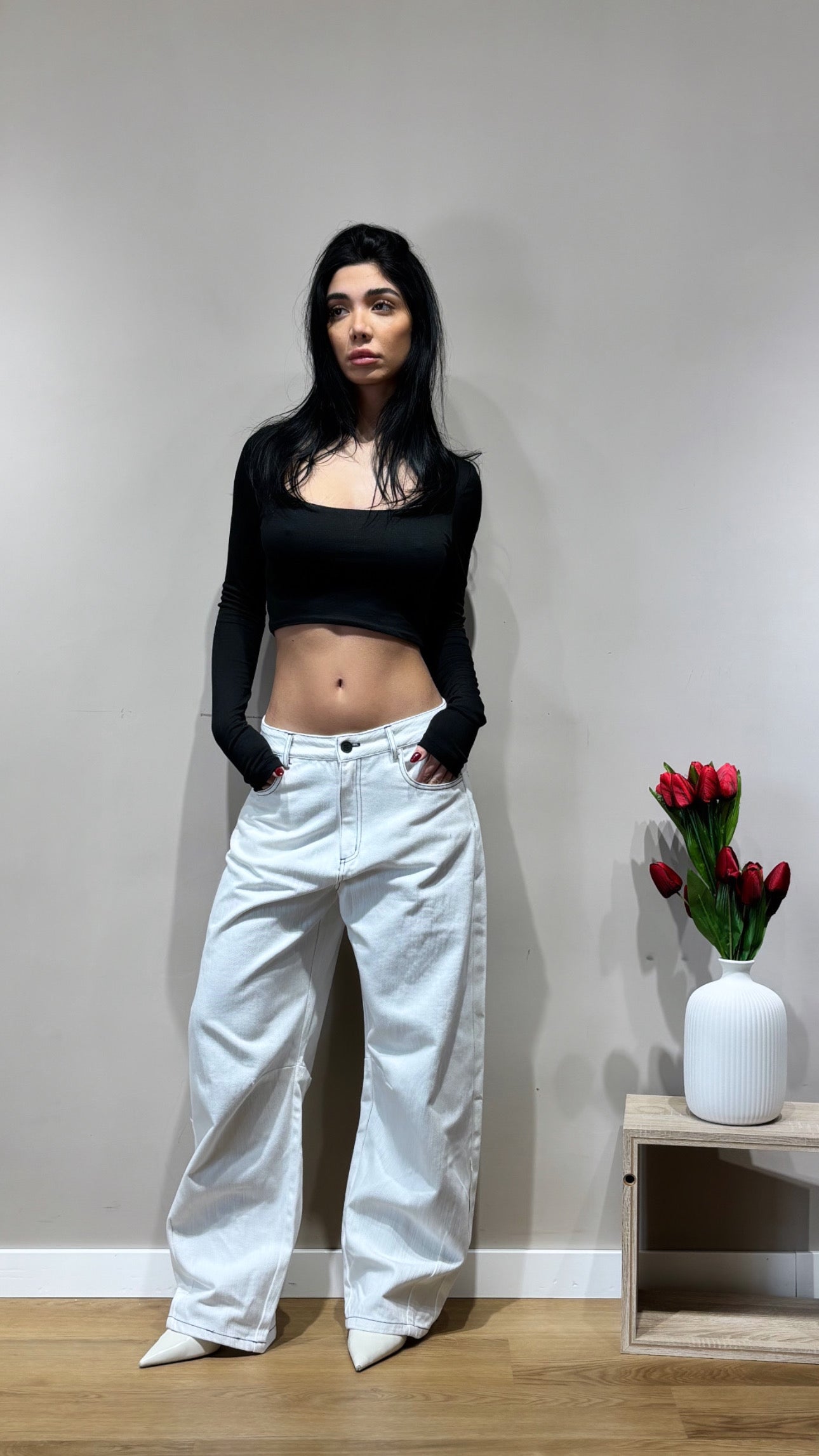 Jeans vita bassa Denim white