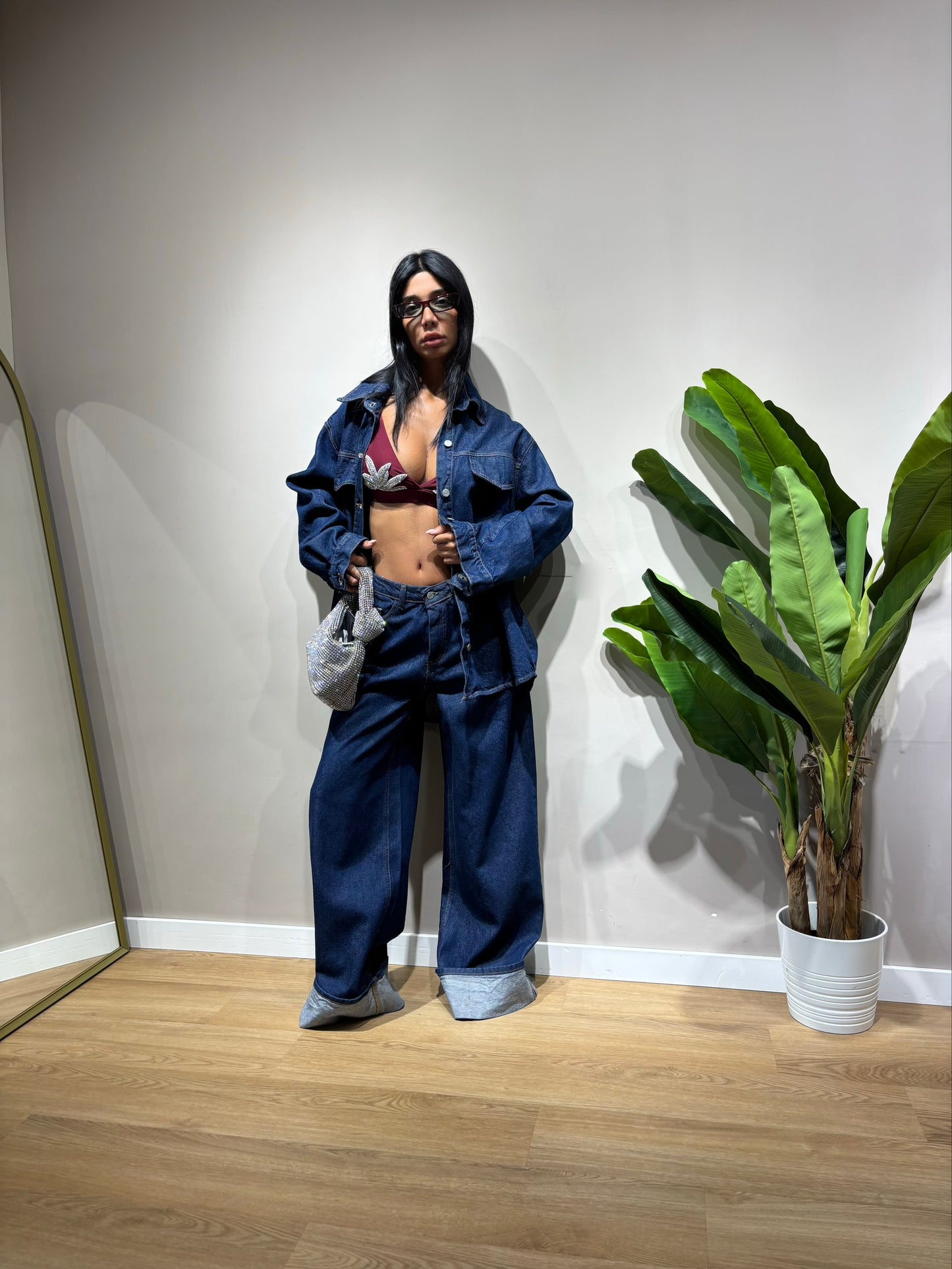 Jeans blue denim con piegone