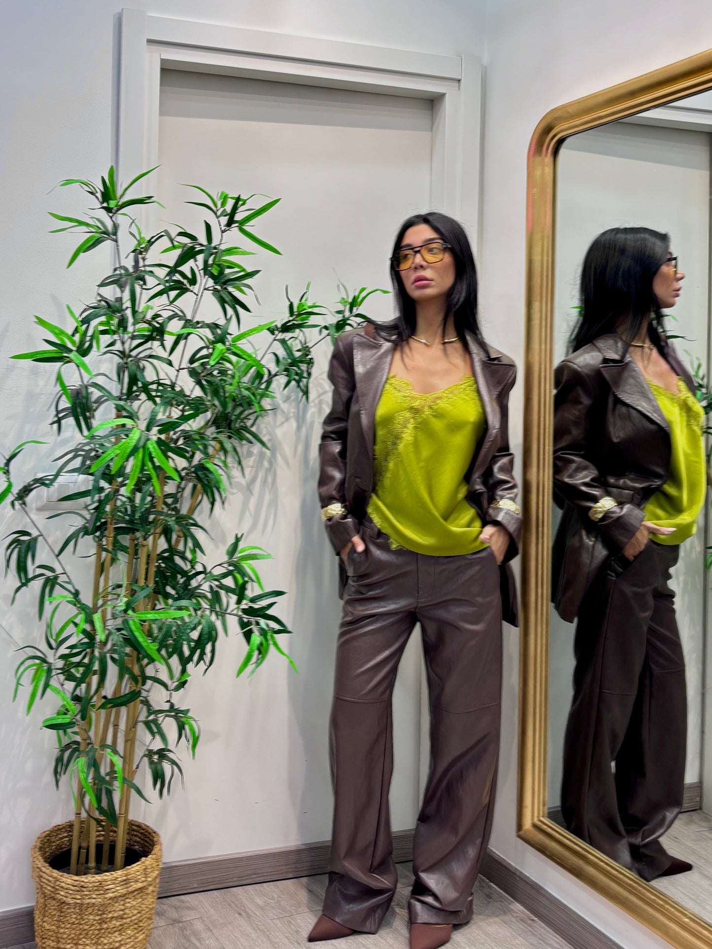 Blazer in simil pelle lumina ( cioccolato )