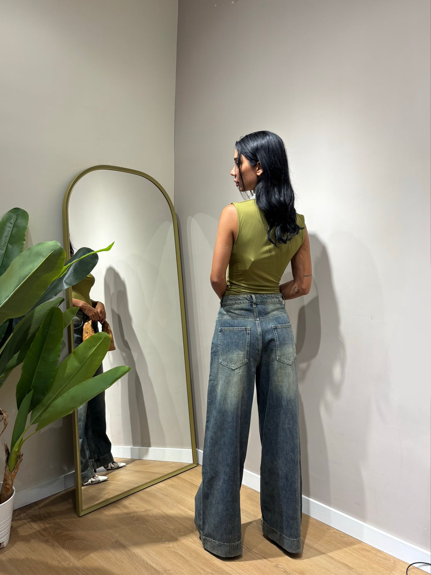 Jeans wide leg sabbia