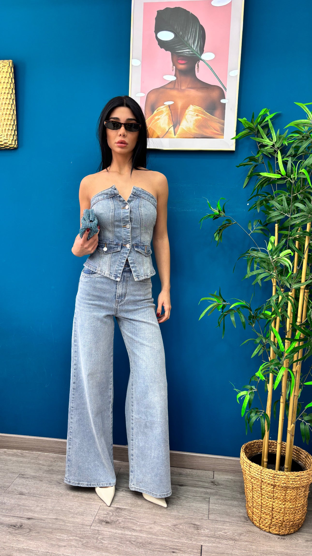 Top in denim lumina
