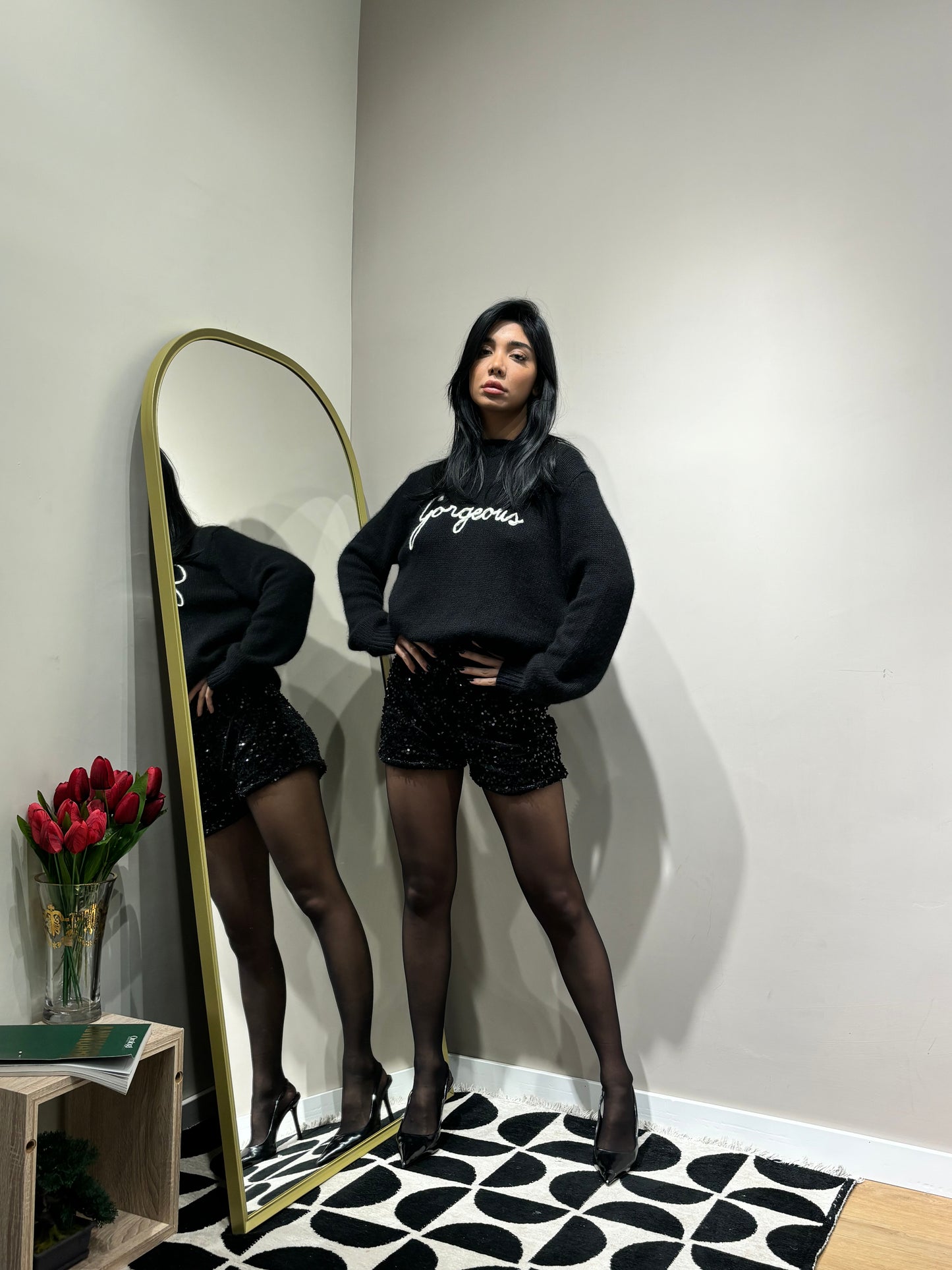 Shorts velvet micropailleta