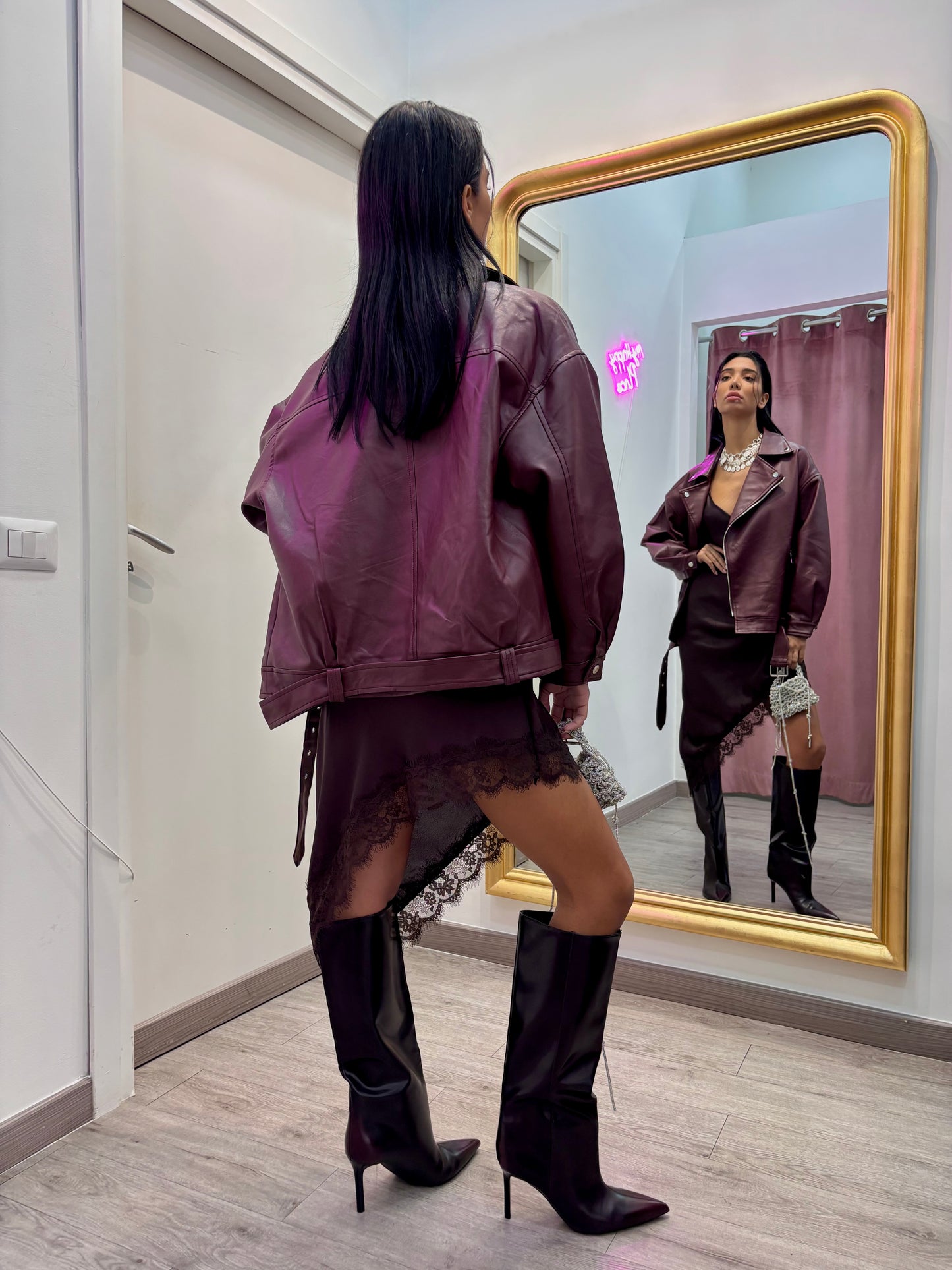 Maxi jacket in ecopelle