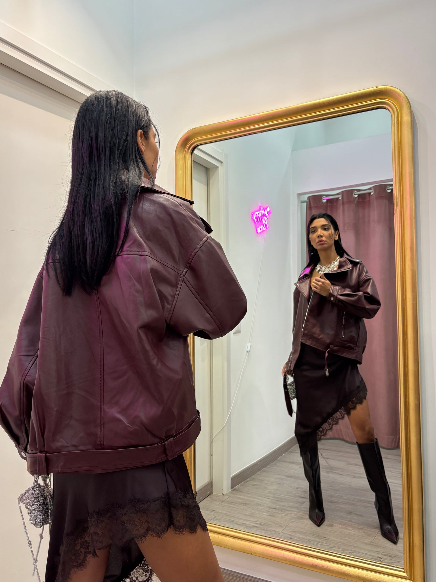 Maxi jacket in ecopelle