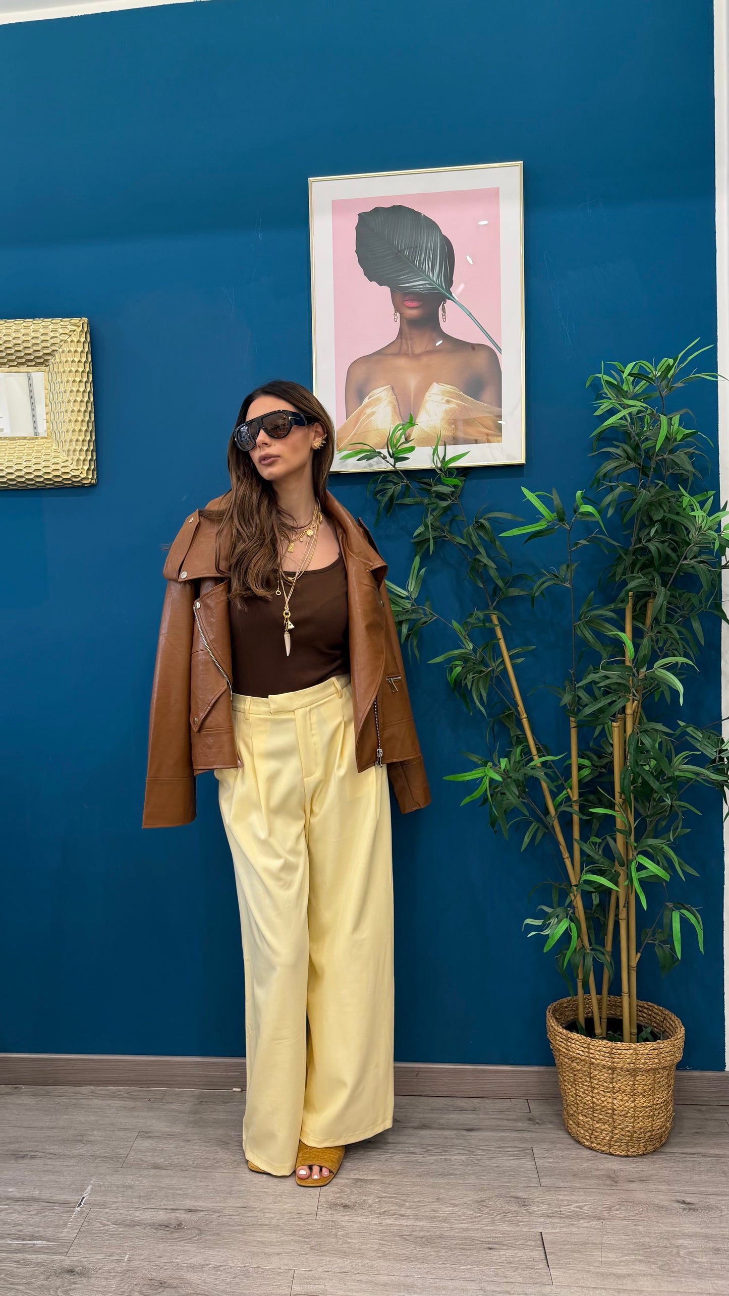 Pantaloni alessia ( giallo paglierino)