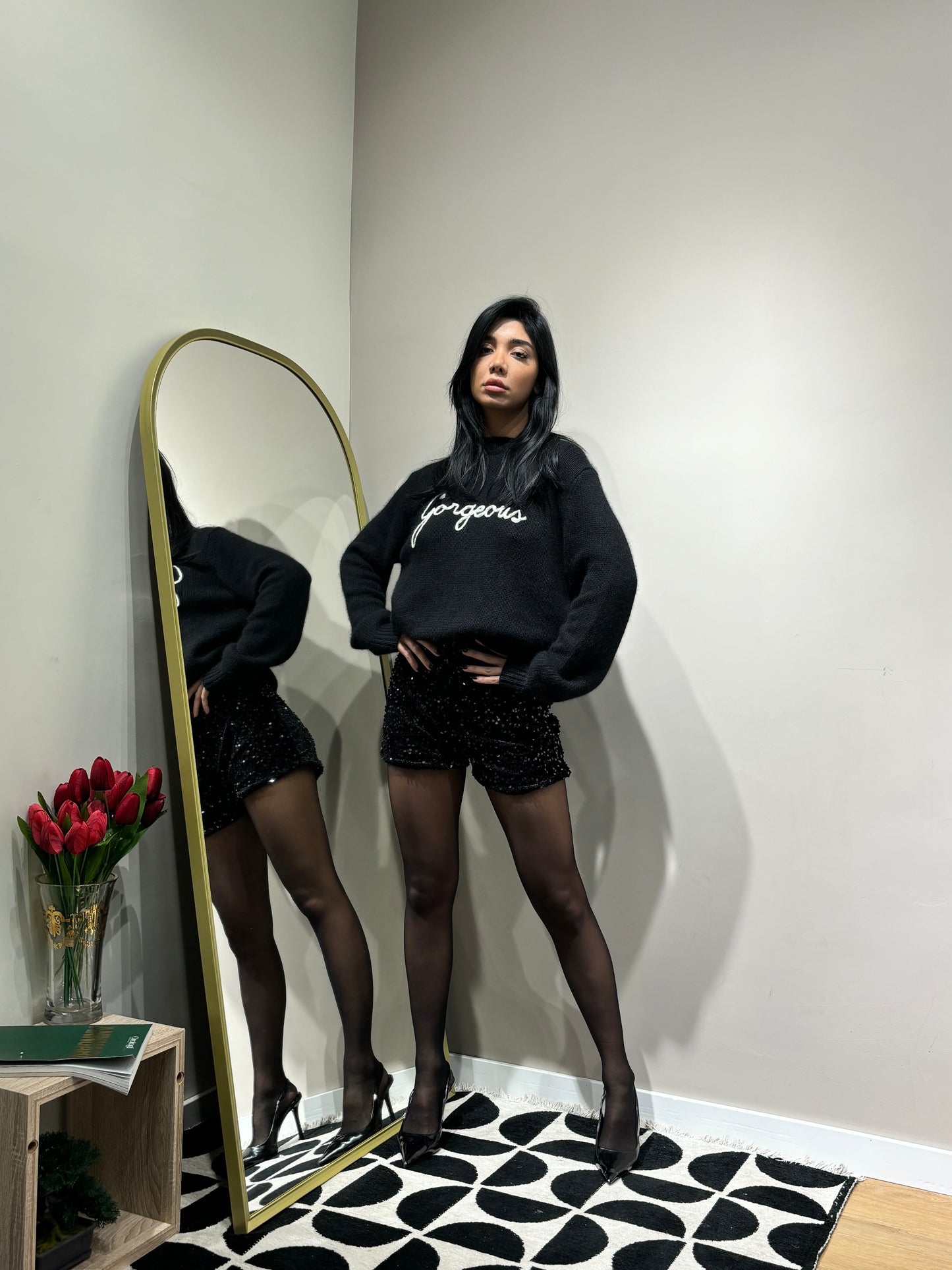 Shorts velvet micropailleta