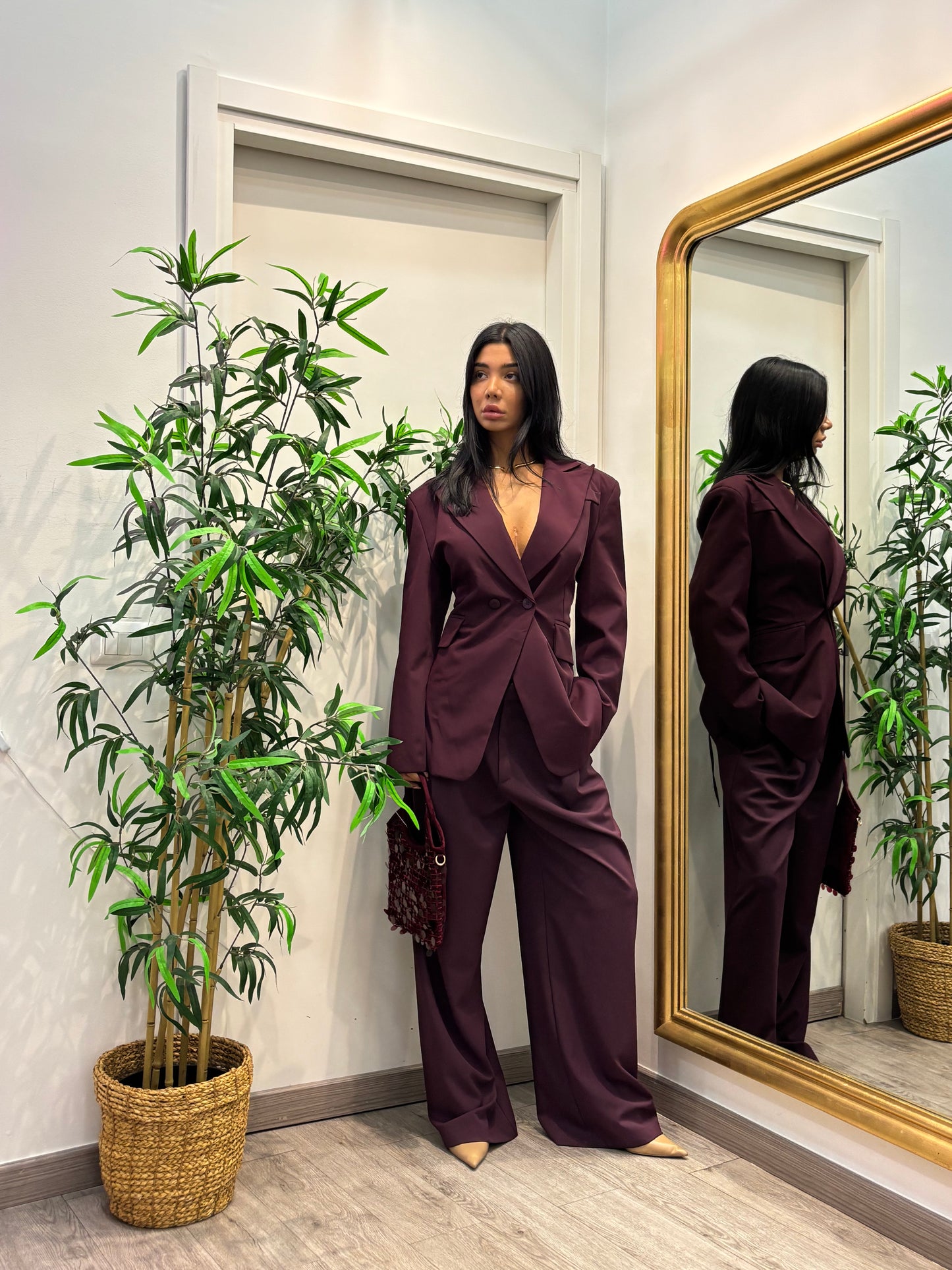 Pantaloni sartoriali lumina ( panna / burgundi / nero )