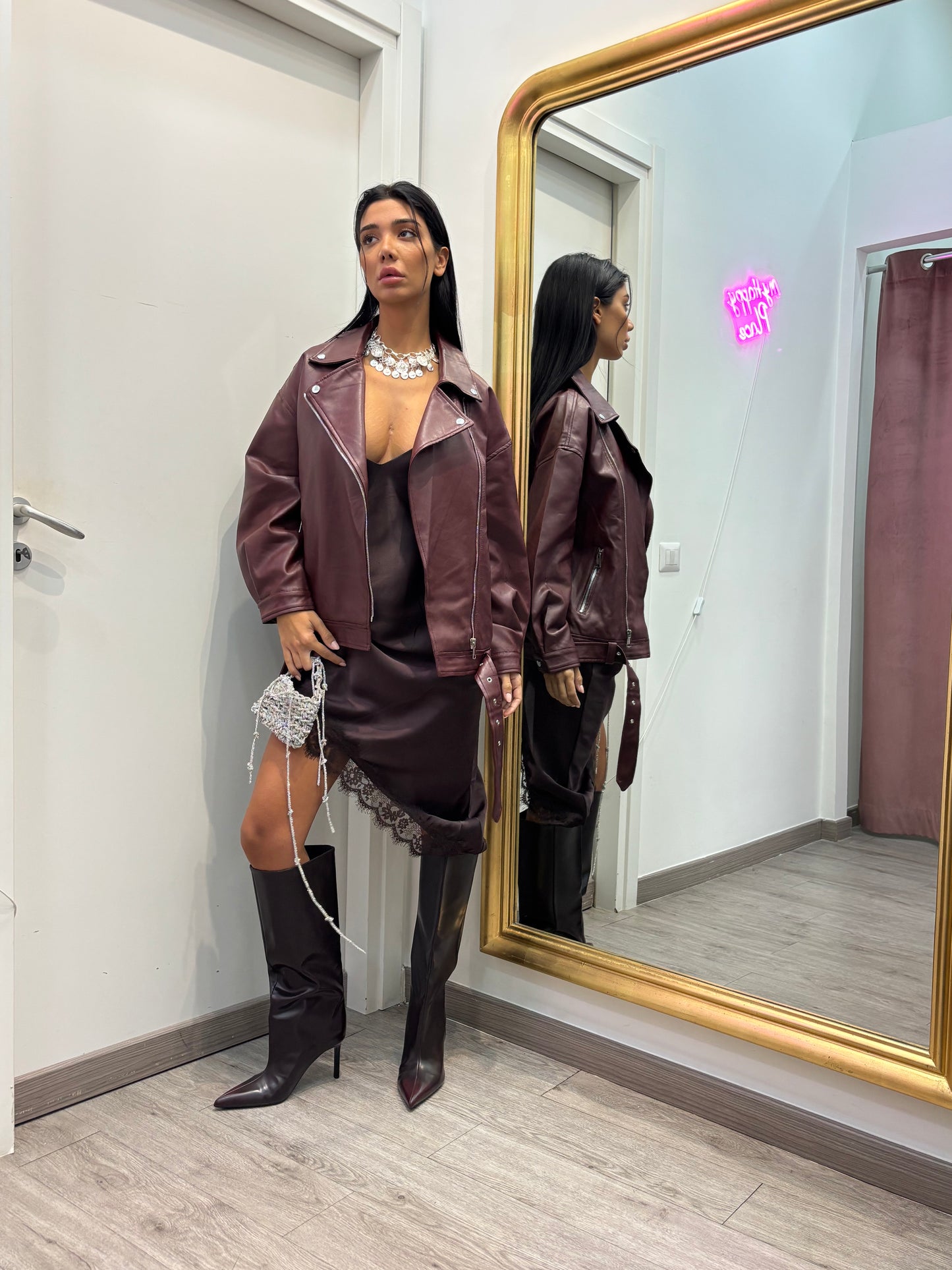 Maxi jacket in ecopelle