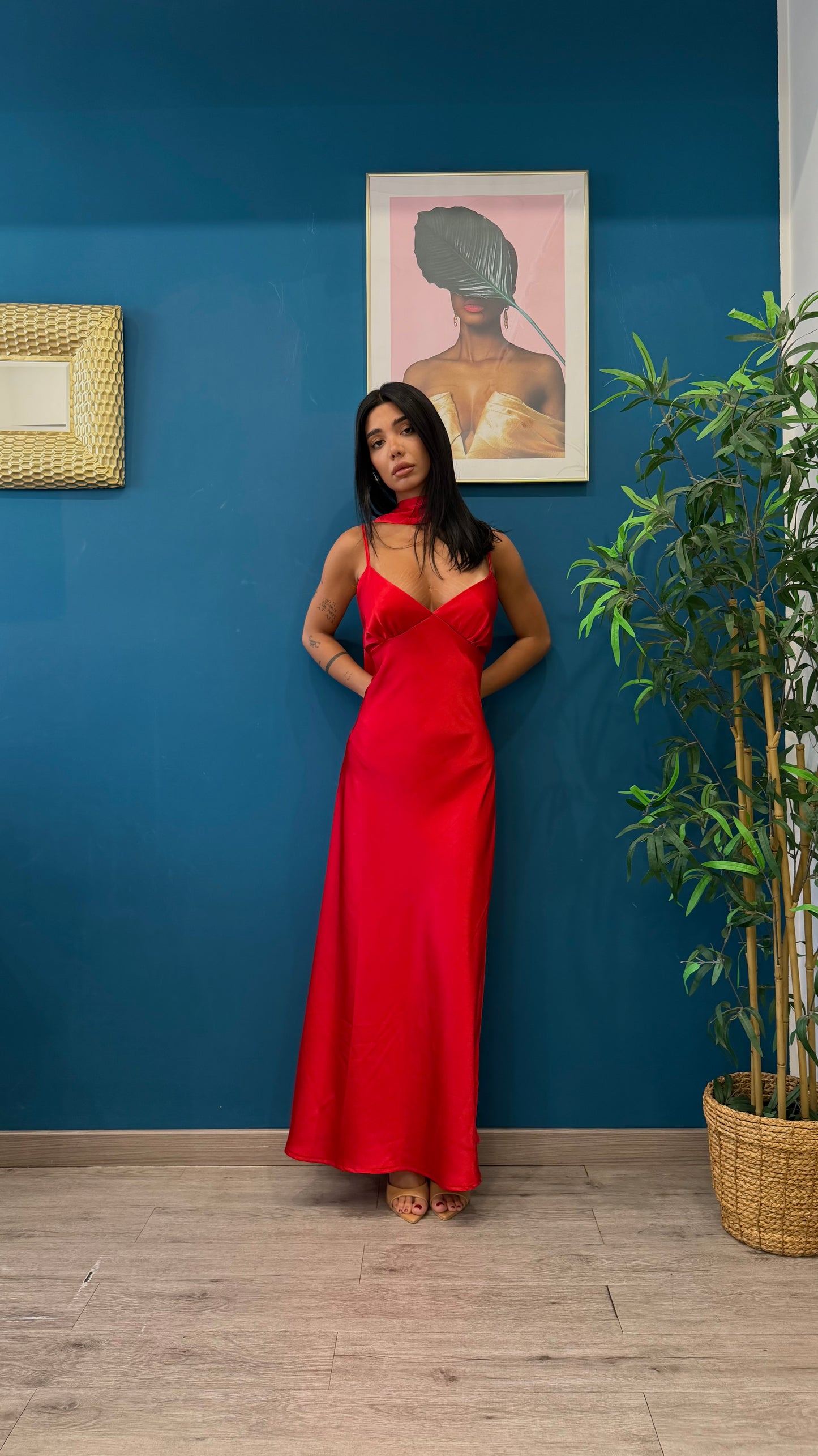 Dress jaqueline ( rosso/ verde olio/ terracotta )