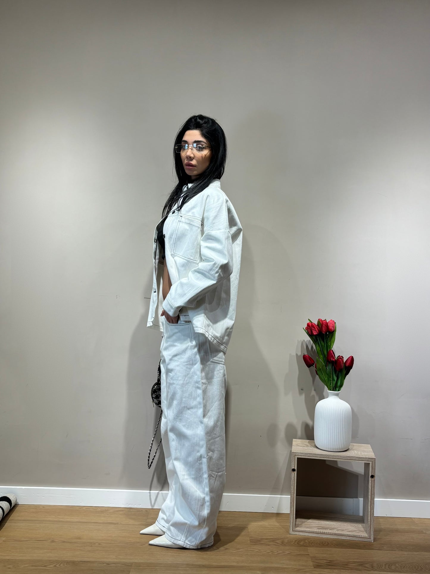 Jeans vita bassa Denim white