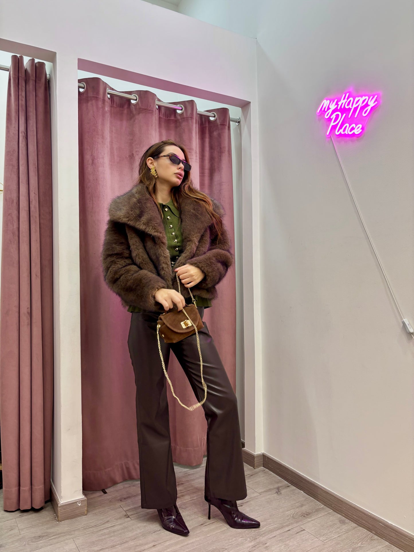 Pantaloni in ecopelle vita alta