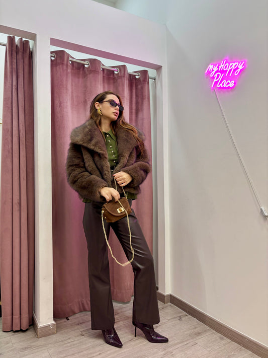 Pantaloni in ecopelle vita alta