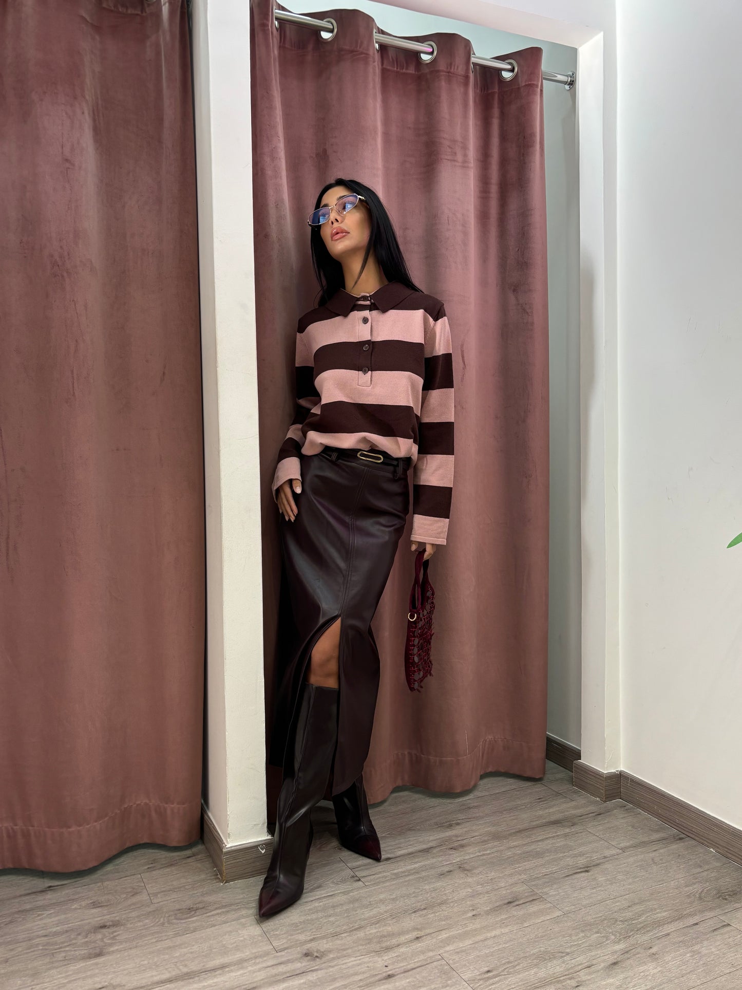 Polo a righe ( burgundi / rosa )