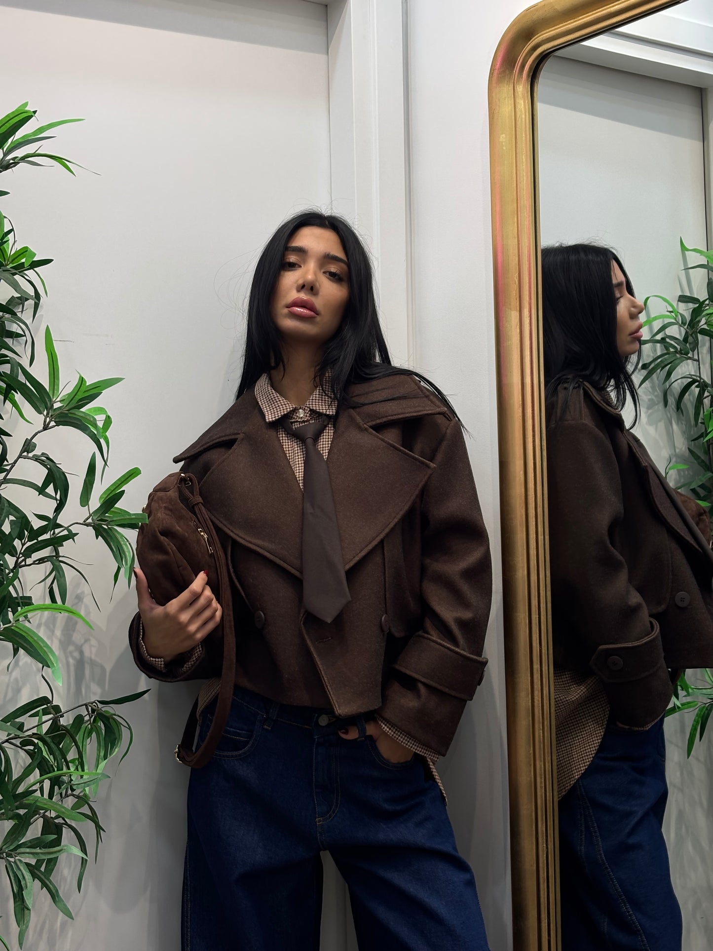 Coat Cropped bridge marrone