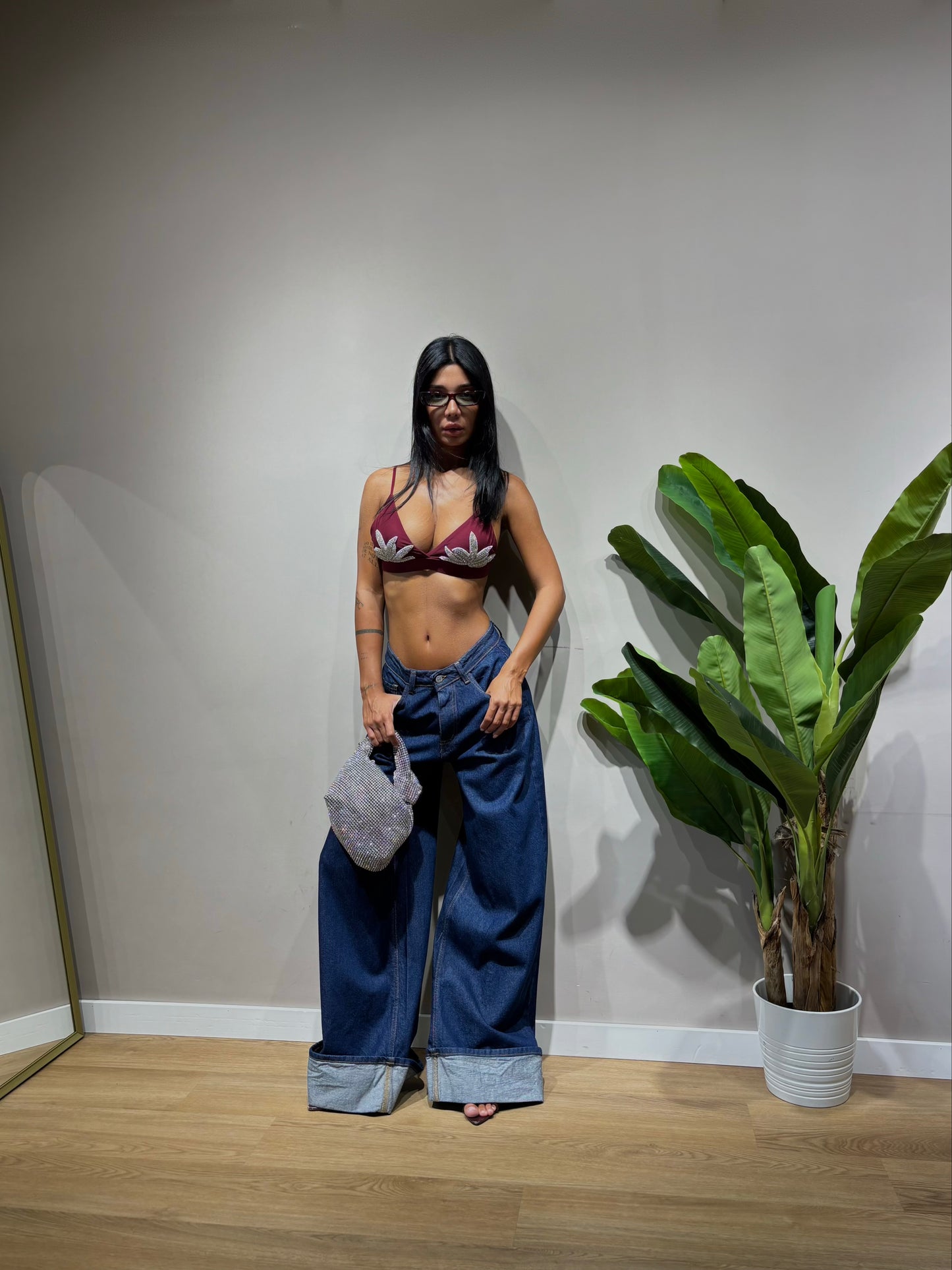Jeans blue denim con piegone