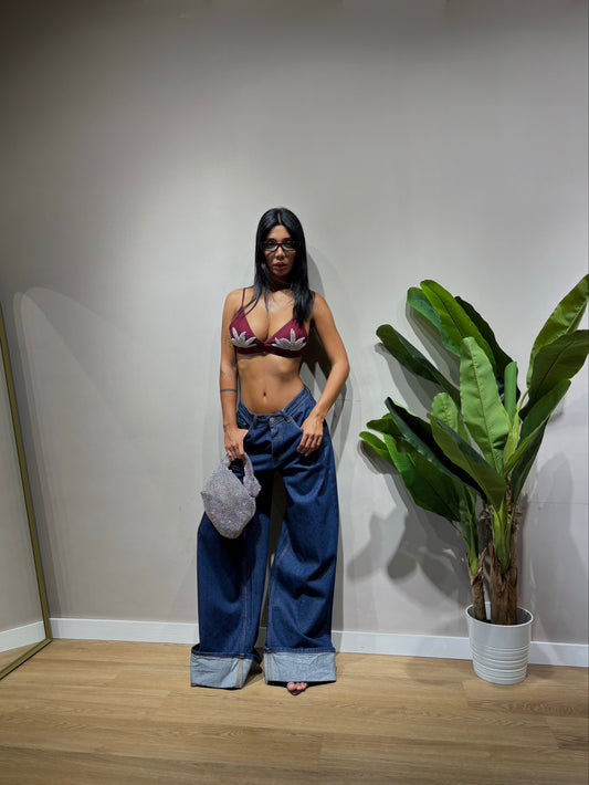 Jeans blue denim con piegone