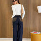 Jeans wide leg inserti in ecopelle