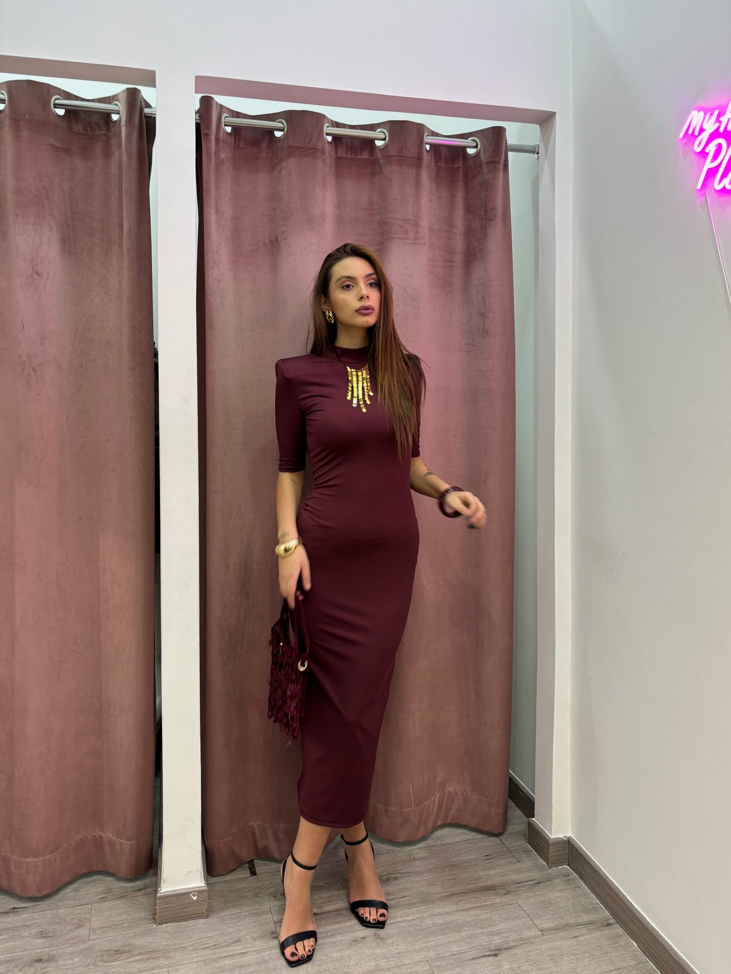 Dress Amira ( nero / burgundi )