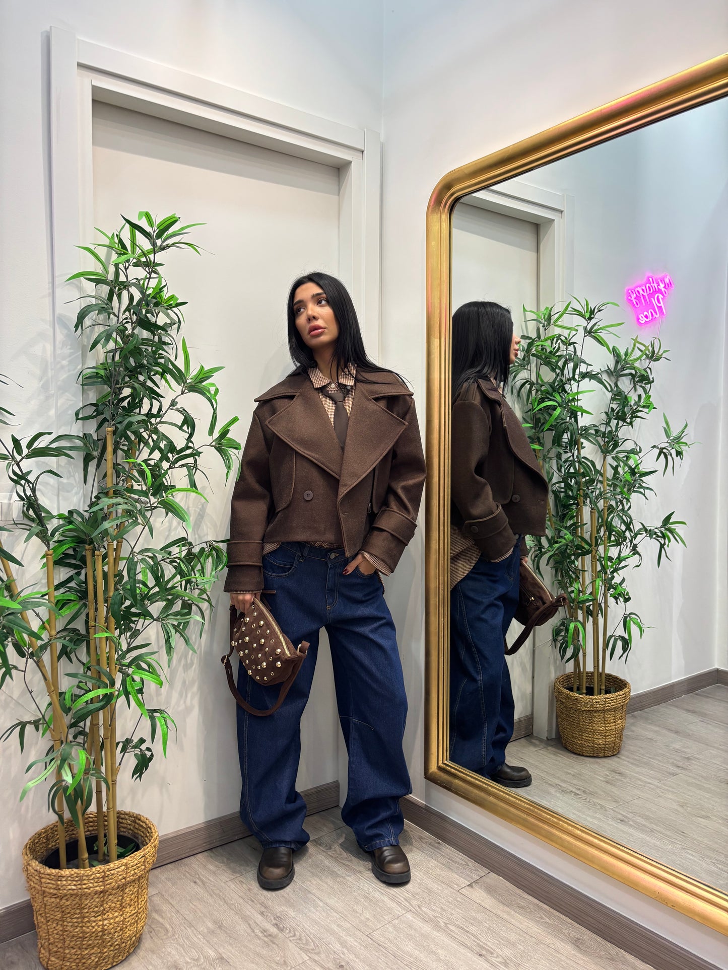 Coat Cropped bridge marrone