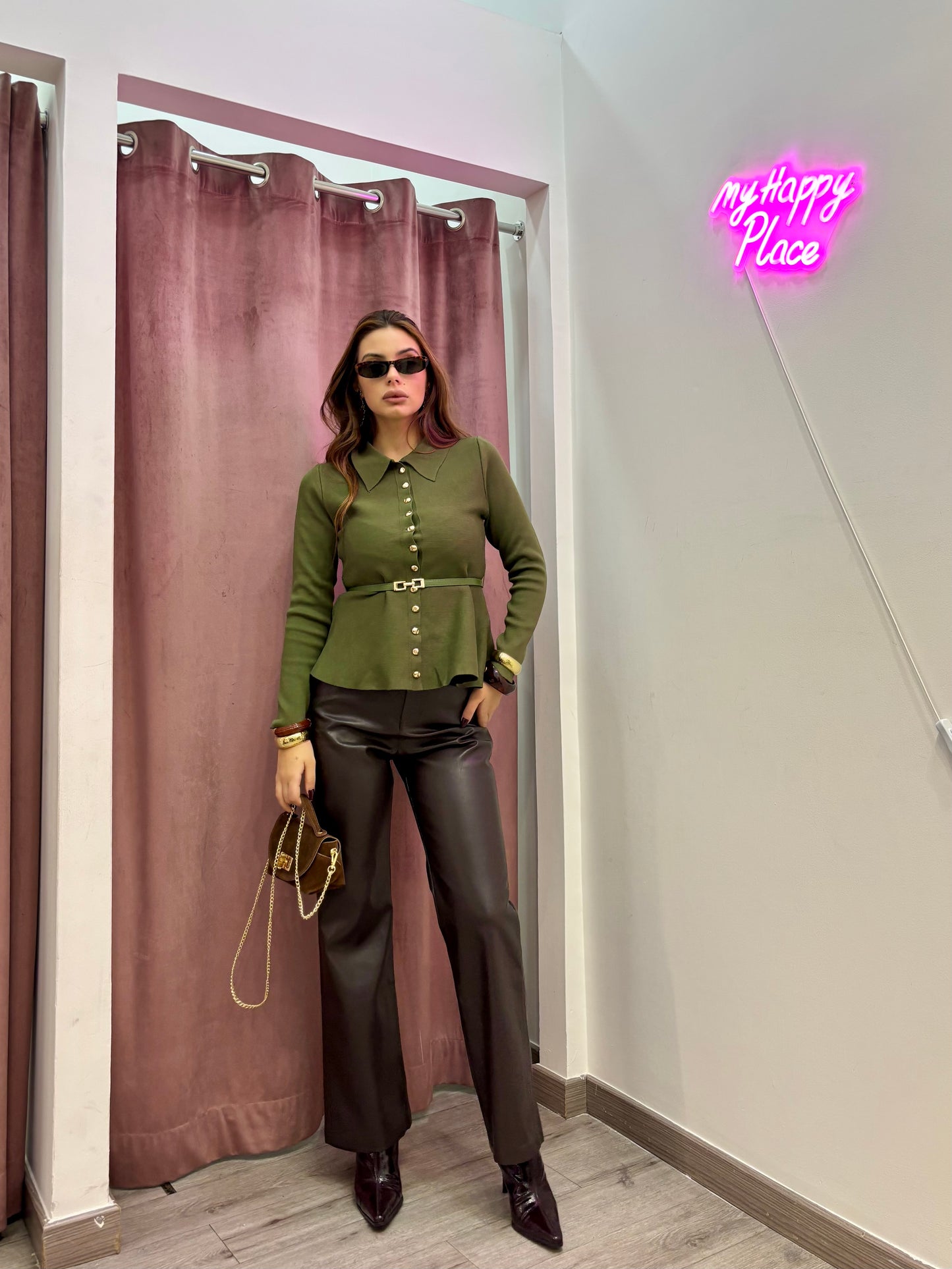 Pantaloni in ecopelle vita alta