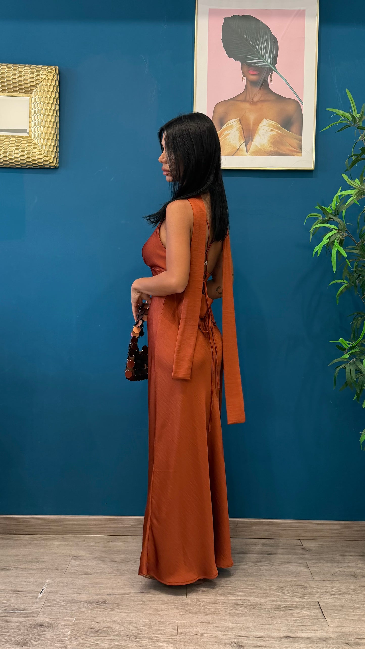 Dress jaqueline ( rosso/ verde olio/ terracotta )