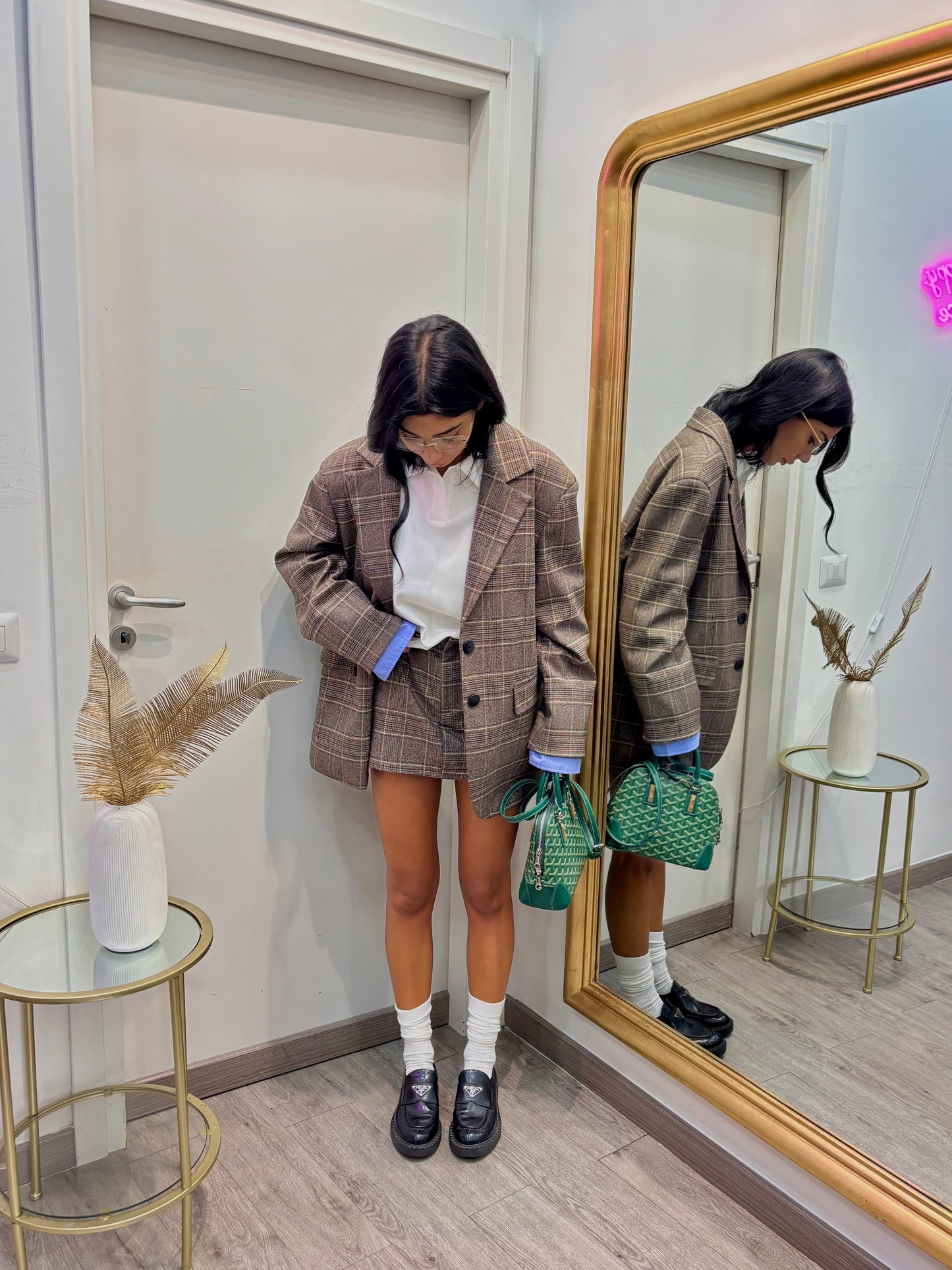 Maxi blazer a quadri lumina