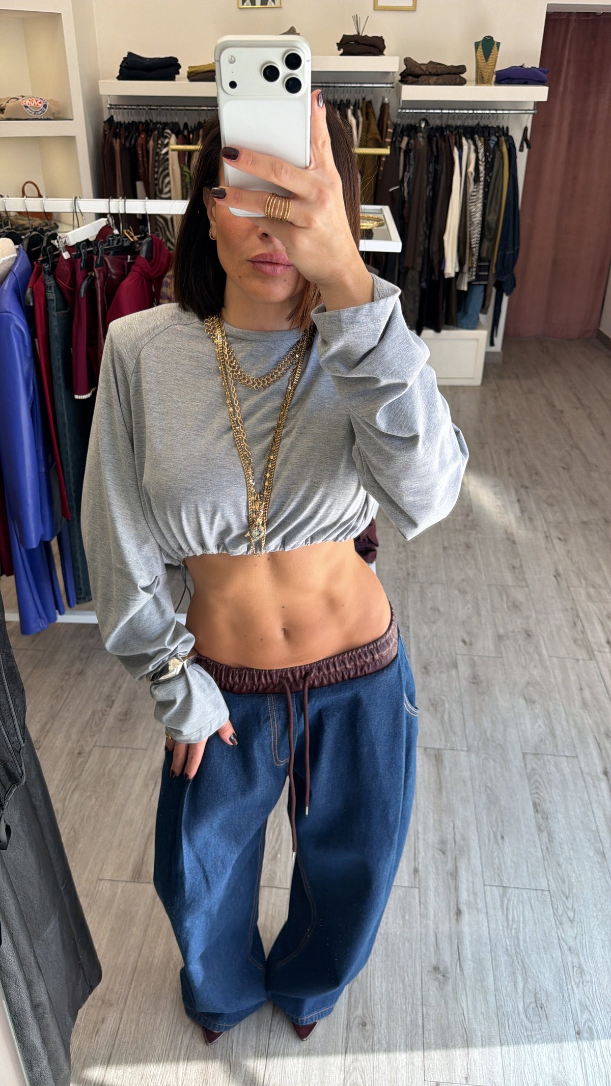 Jeans just west inserti in pelle