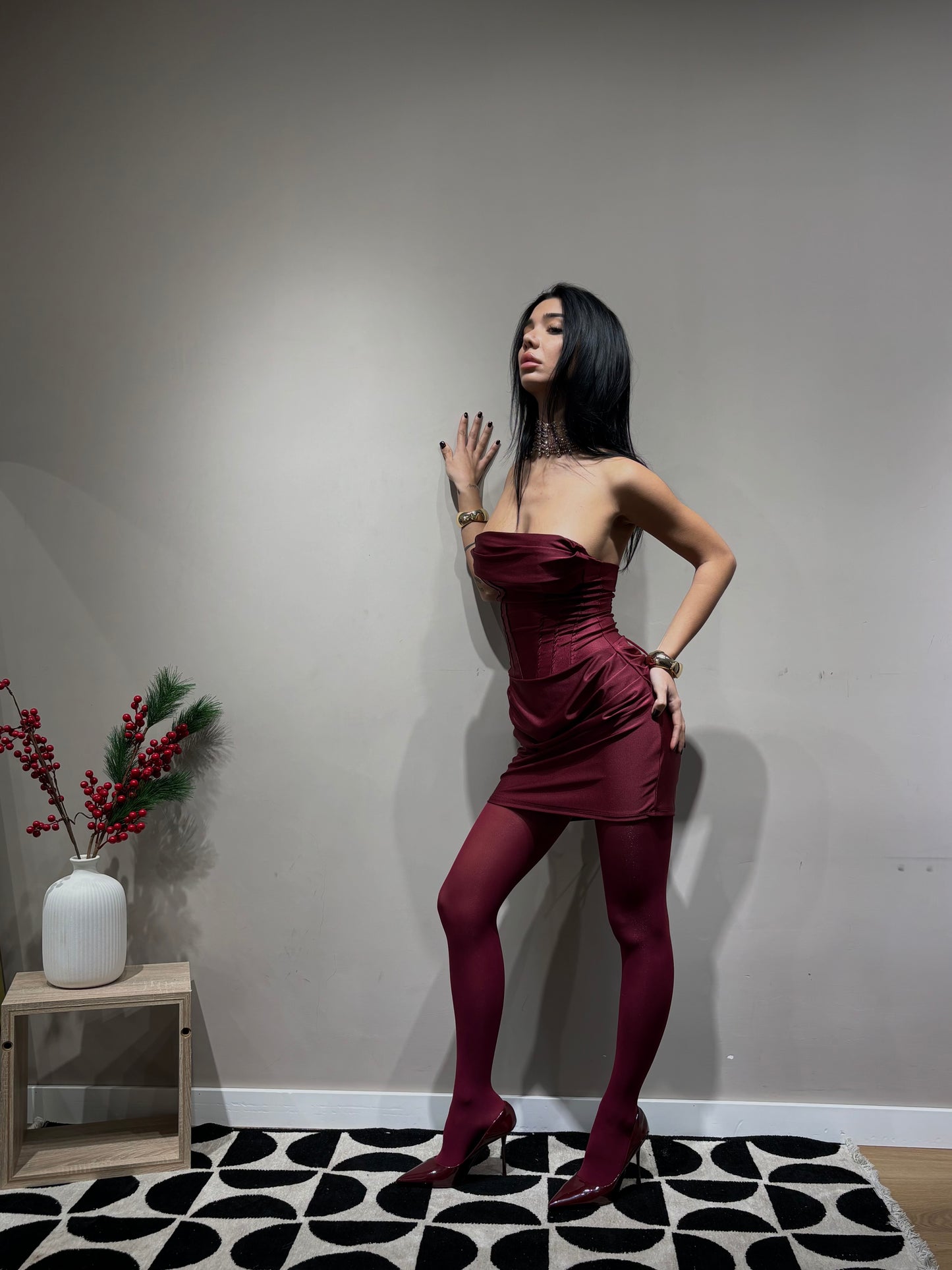 Mini dress Amelia ( bordeaux / nero / blue )