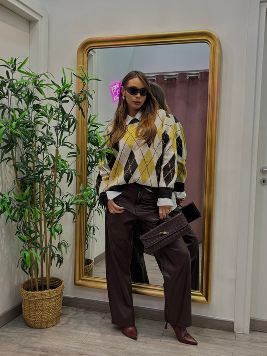 Pull rombi Yellow brown