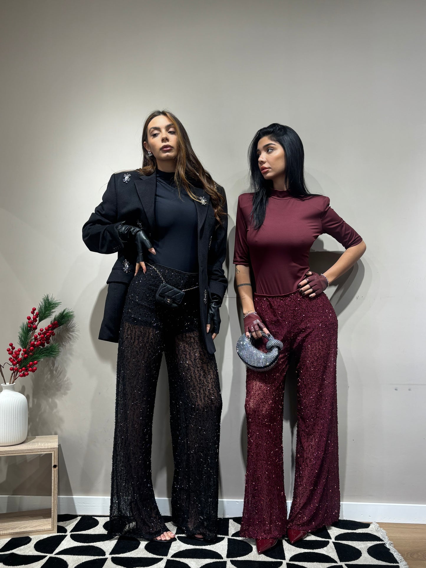 Pantaloni luxury ( nero / bordeaux )
