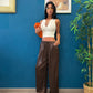 Pantaloni morbidi effetto satin( marrone/ panna )