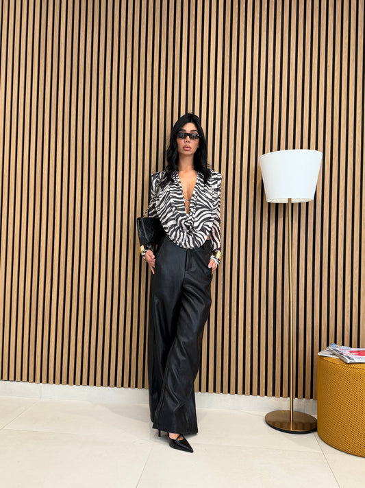 Pantaloni wide leg in ecopelle