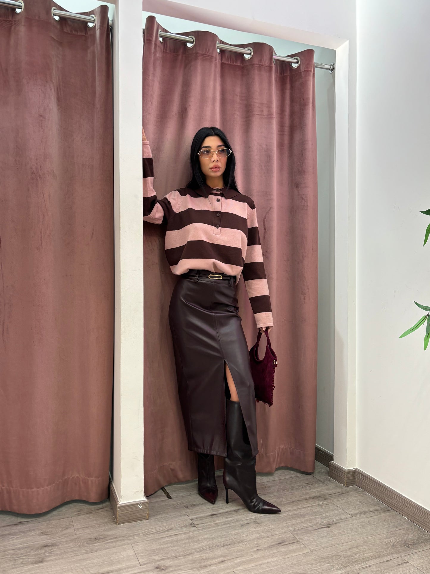 Polo a righe ( burgundi / rosa )