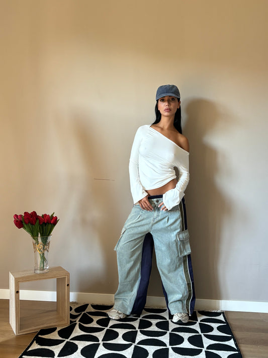 Pantaloni denim e tessuto