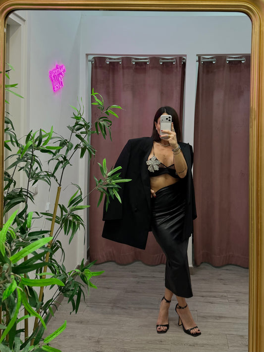 Gonna midi in ecopelle