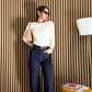 Jeans wide leg inserti in ecopelle