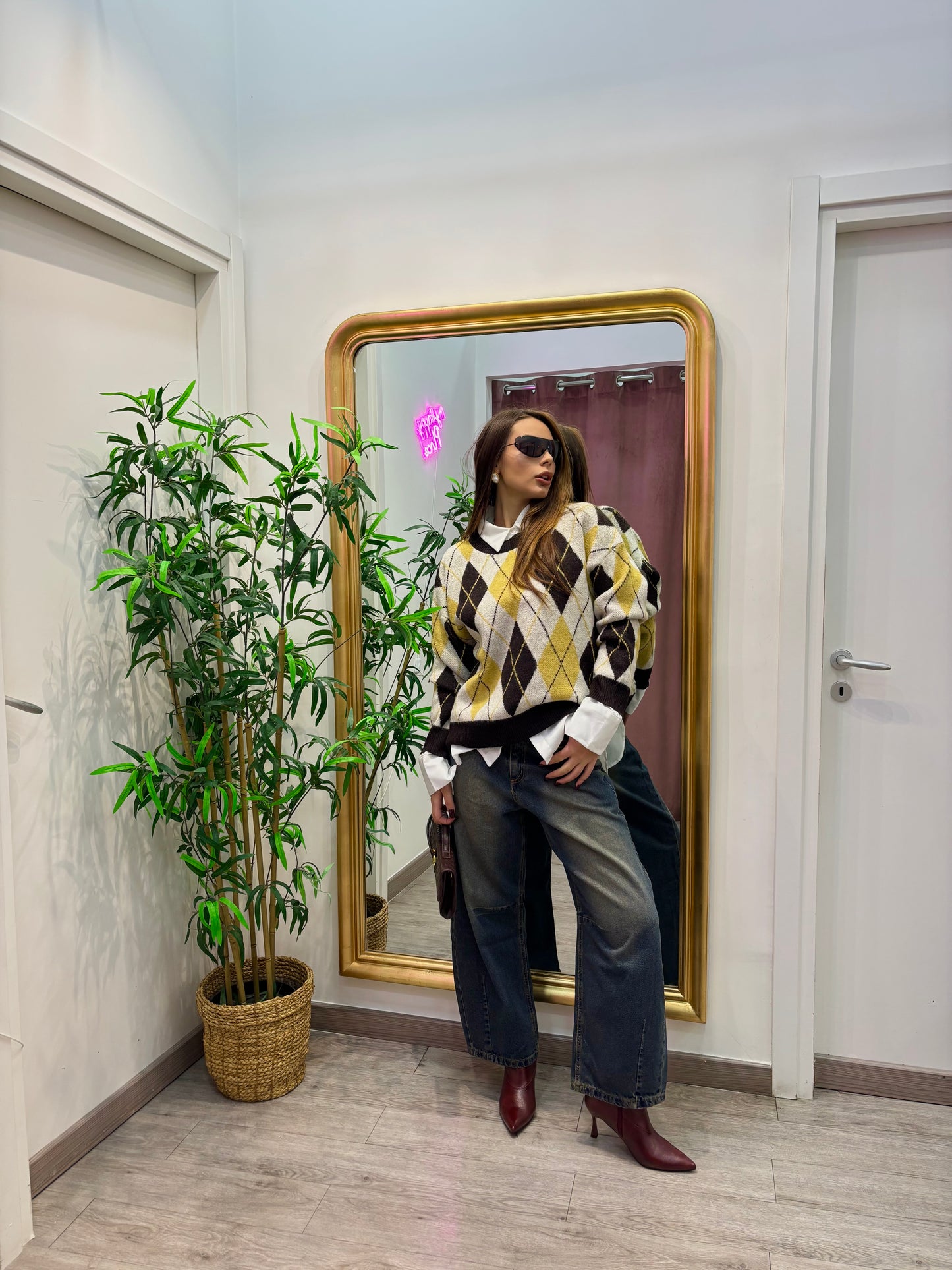 Pull rombi Yellow brown