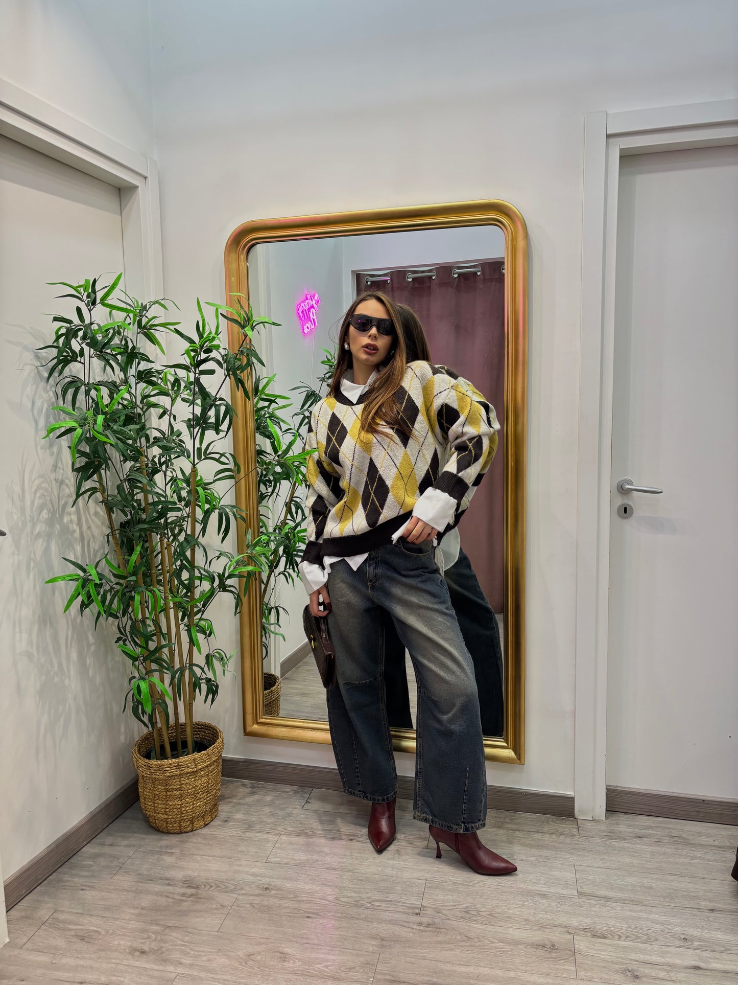 Pull rombi Yellow brown