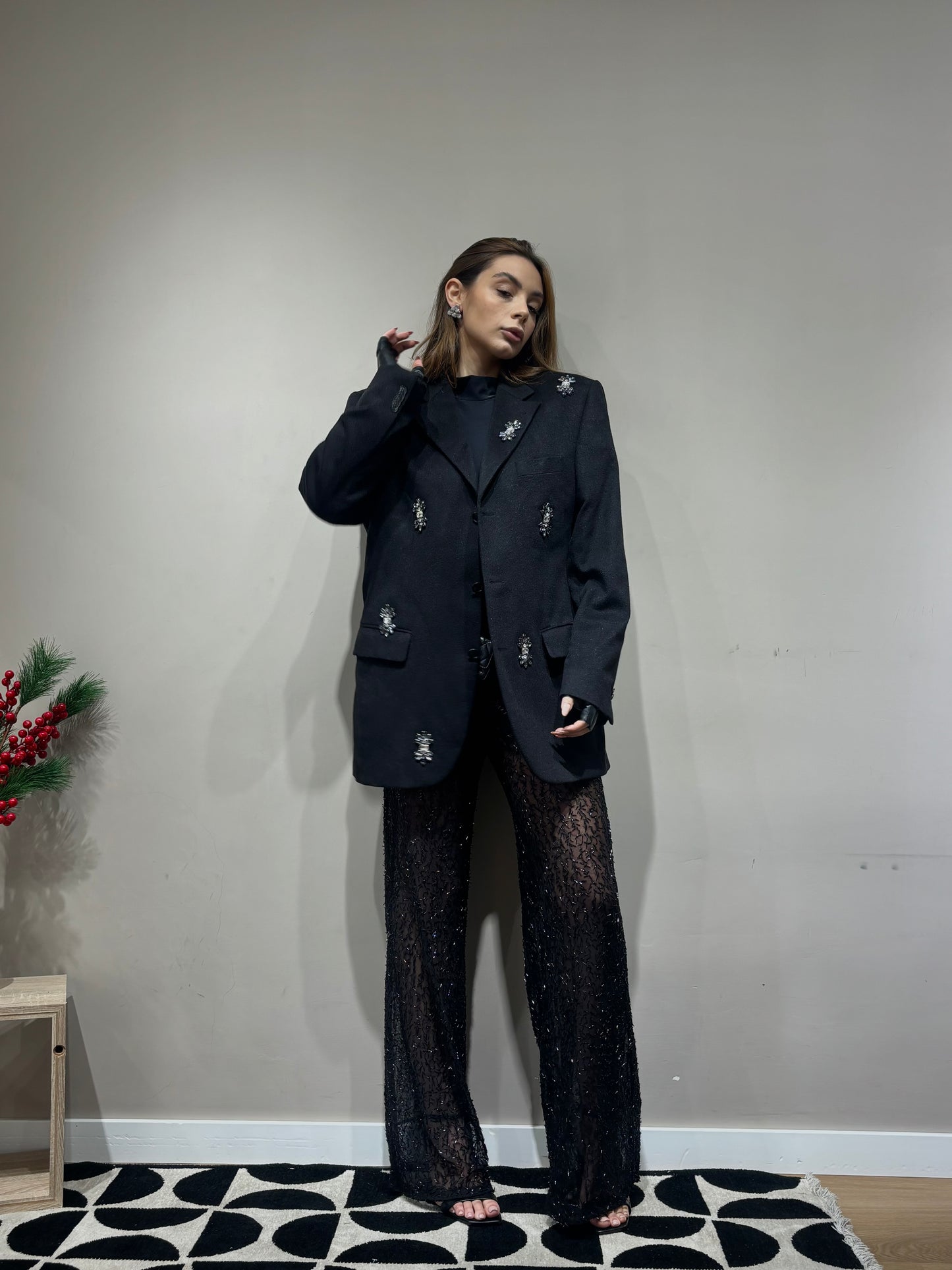 Pantaloni luxury ( nero / bordeaux )