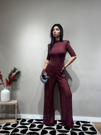 Pantaloni luxury ( nero / bordeaux )