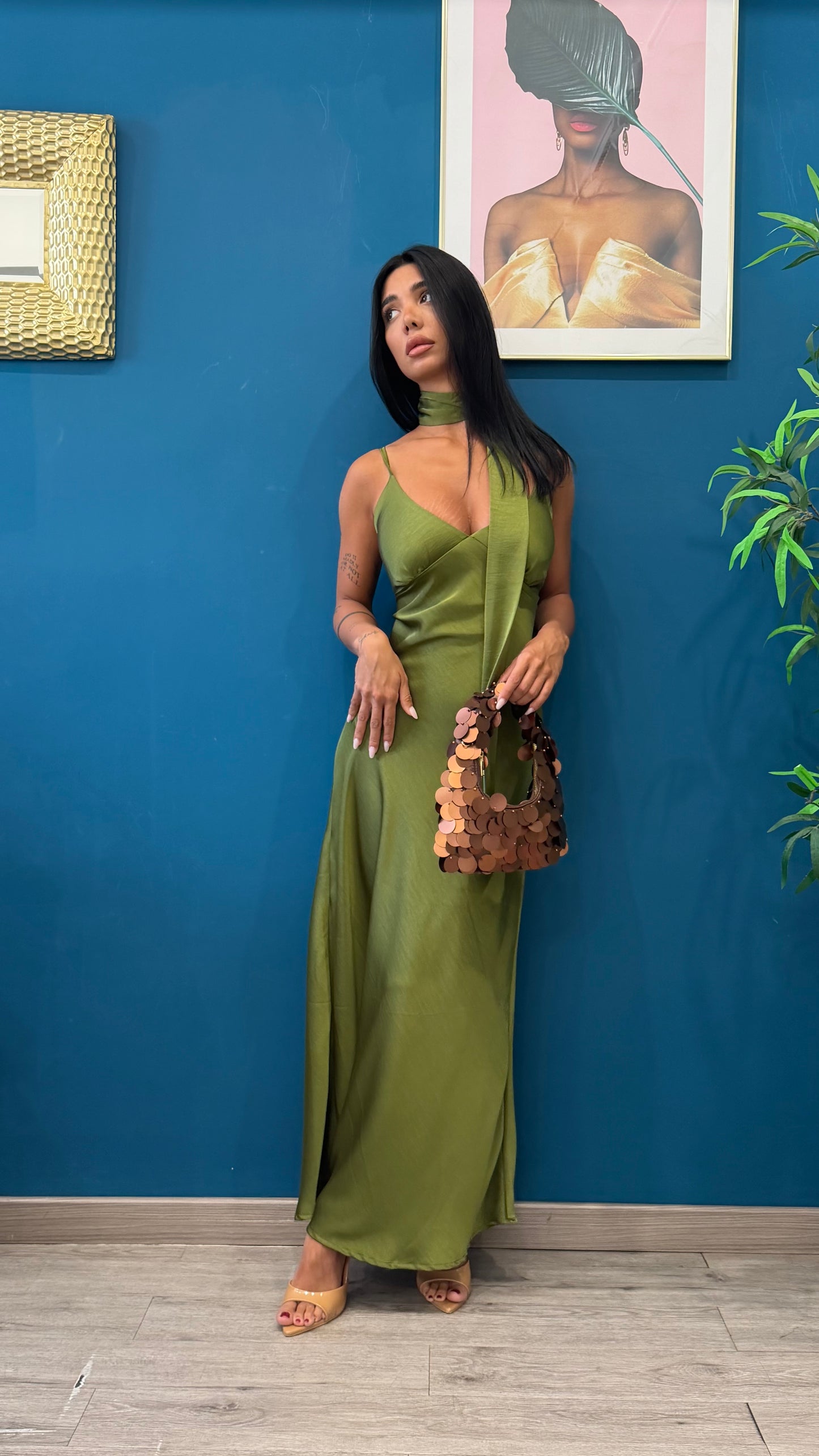 Dress jaqueline ( rosso/ verde olio/ terracotta )
