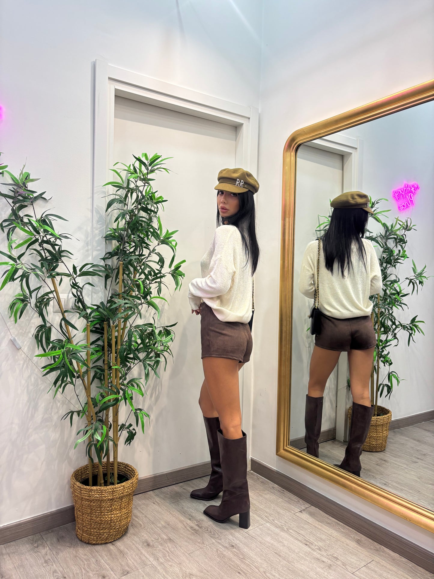 Polo in ciniglia ( verde olio / marrone / panna )