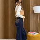 Jeans wide leg inserti in ecopelle