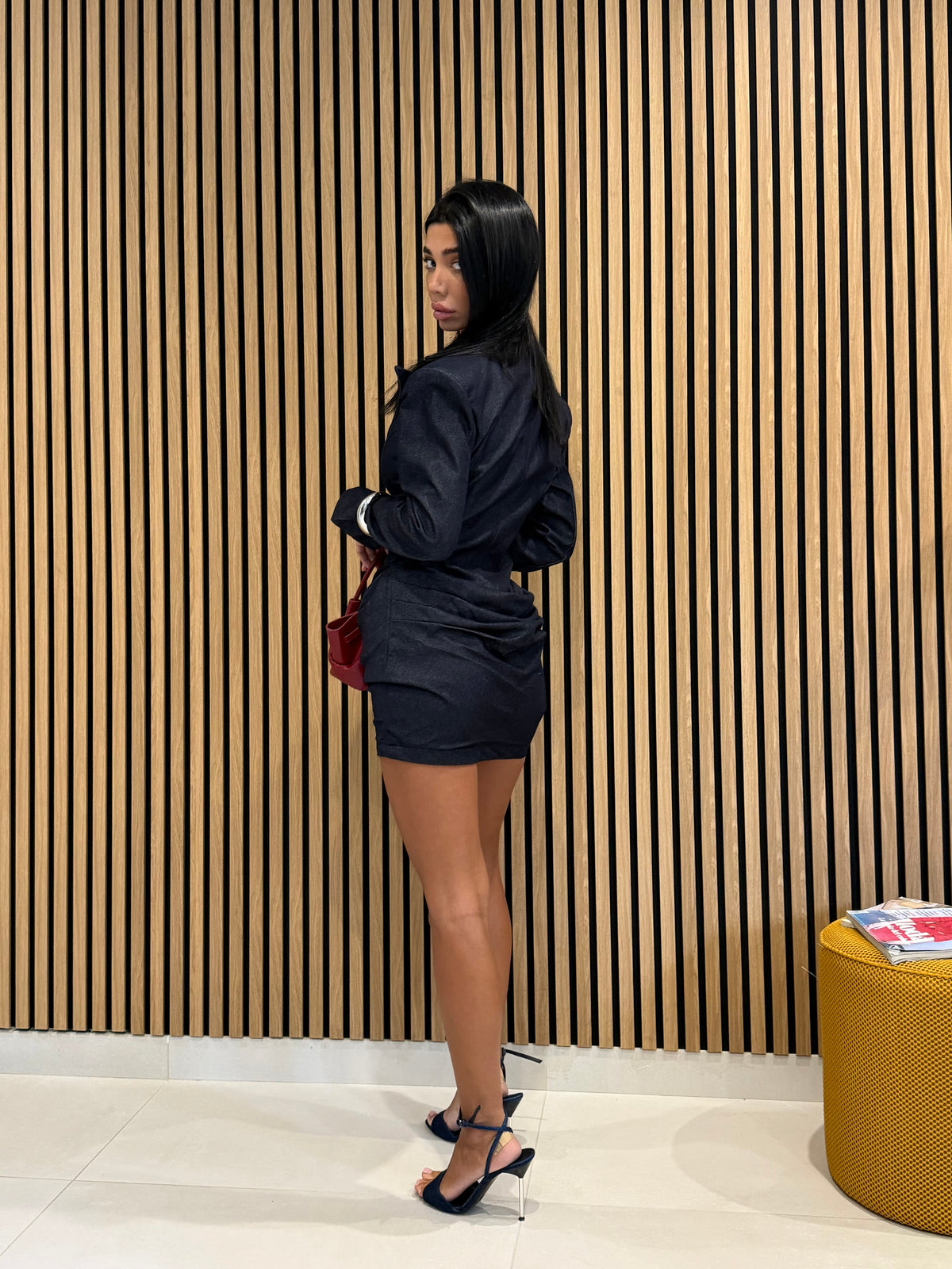 Mini dress blazer in denim blue