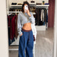 Jeans just west inserti in pelle
