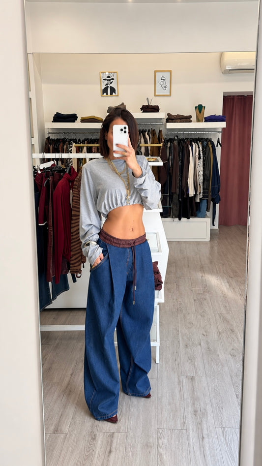 Jeans just west inserti in pelle